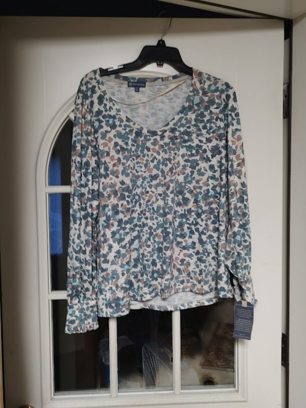New Democracy Green Beige Designed Long Sleeve Top Size Women's 1X